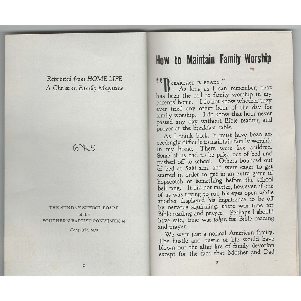 1950 How To Maintain Family Worship Southern Baptist Pamphlet Duke K McCall - Picture 2 of 3